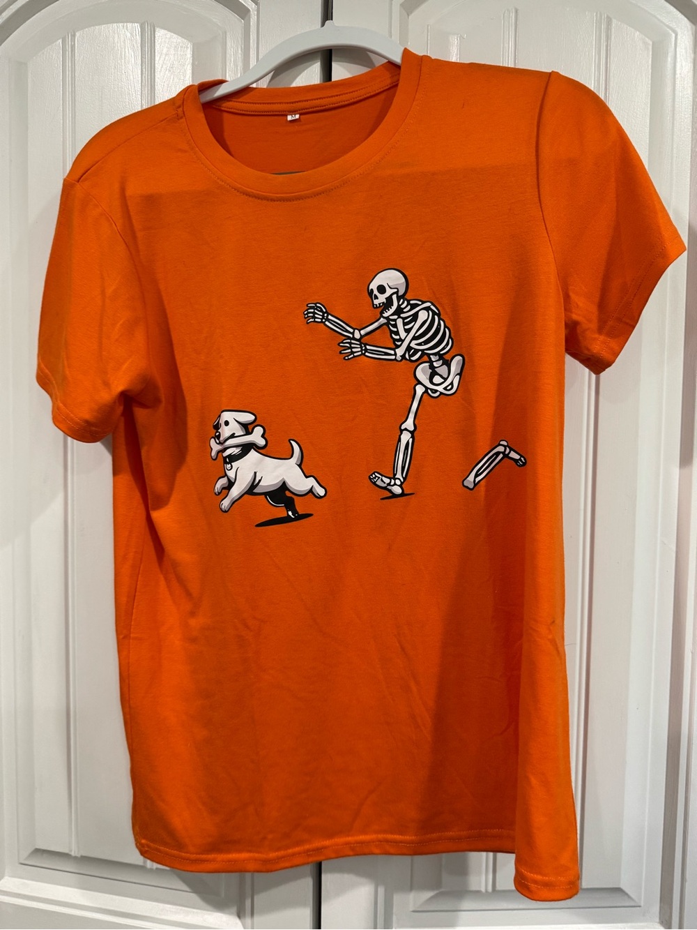 Orange Skeleton & Dog Graphic Tee - Unbranded